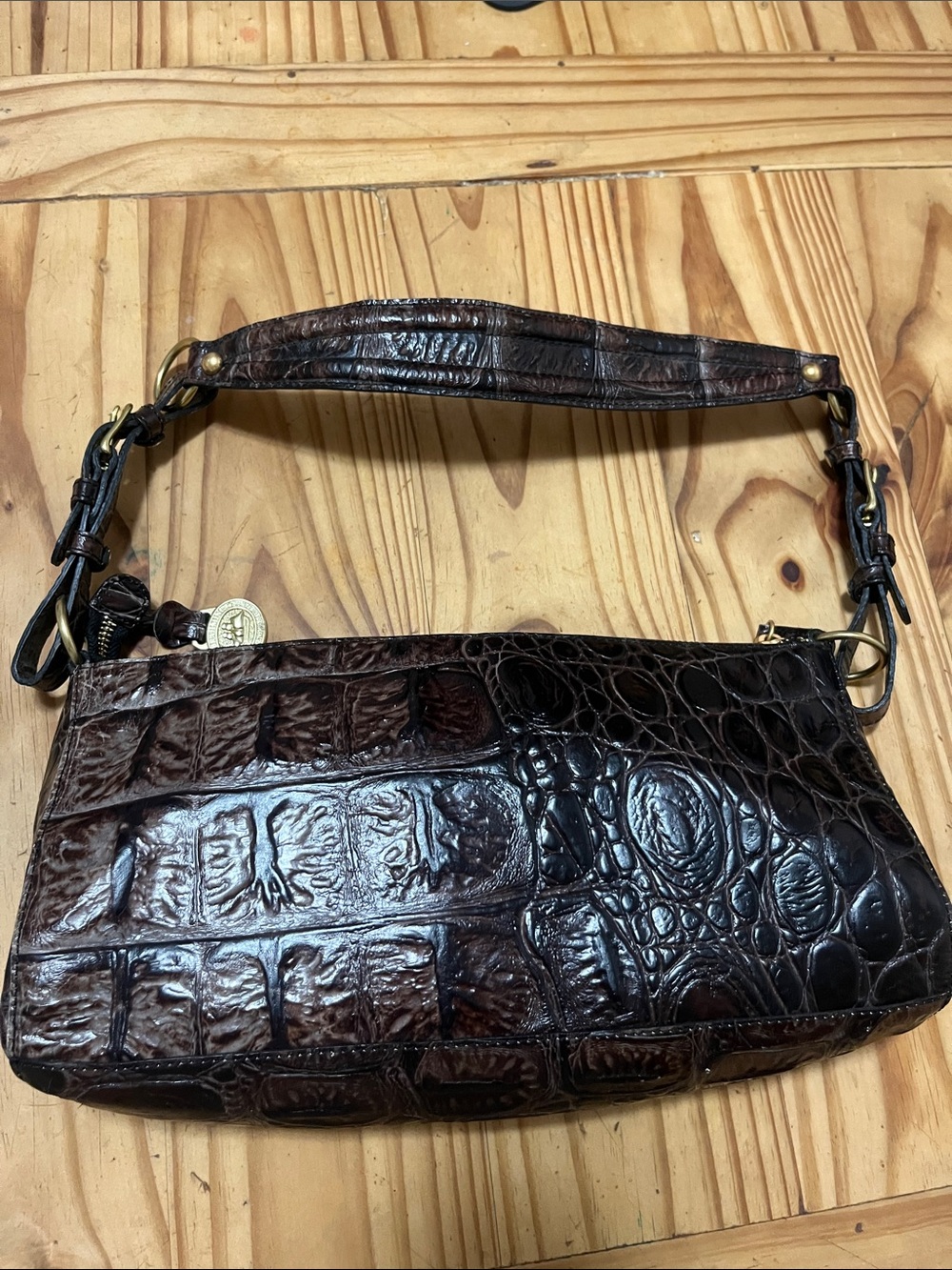 BRAHMIN VINTAGE Espresso Brown Croc Emboss Leather Shoulder Bag Limited Edition - Picture 2 of 14